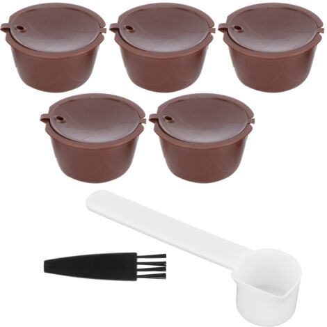 Wiederverwendbare und nachfüllbare Kaffeekapseln für DOLCE GUSTO Maschinen – Set mit 5 Kapseln, 1 Löffel und 1 Bürste