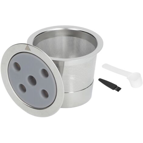 Wiederverwendbarer 5-Loch-Kaffeefilter aus Edelstahl mit Reinigungslöffel und Bürste für Kaffeepads