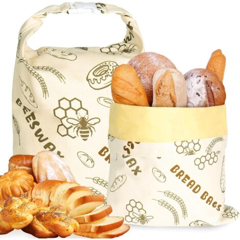 Wiederverwendbarer Brotbeutel, neuestes Modell 2025, 2er-Pack Brotbeutel aus Wachstuch für selbstgebackenes Sauerteigbrot, leicht zu reinigender Lebensmittelaufbewahrungsbeutel aus Baumwolle –
