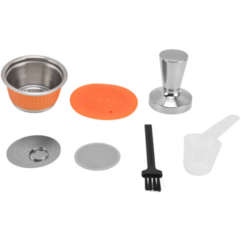 Wiederverwendbarer Filter für Dolce Gusto Maschinen, nachfüllbare Kapsel mit Tamper, leuchtend orangefarbenes Set