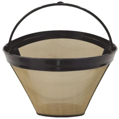 Wiederverwendbarer Kaffeefilter, Permanentfilter, Universal-Kaffeemaschinenfilter, 100-Mesh-Kaffeefilter, Edelstahl 304, mit Griff, 12 cm, für die meisten Kaffeemaschinen (Gold)