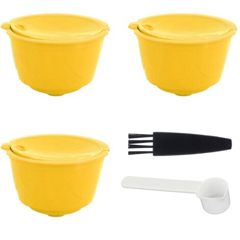 Wiederverwendbares Kaffeefilter-Set, kompatibel mit DOLCE GUSTO Maschinen – 3 Kapseln, 1 Löffel, 1 Bürste (Gelb)