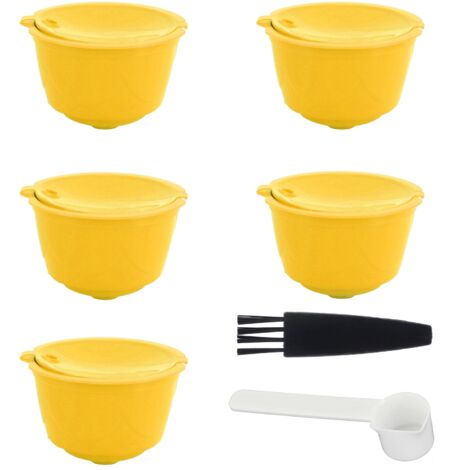 Wiederverwendbares Kaffeefilter-Set, kompatibel mit DOLCE GUSTO Maschinen – 5 Kapseln, 1 Löffel, 1 Bürste (Gelb)