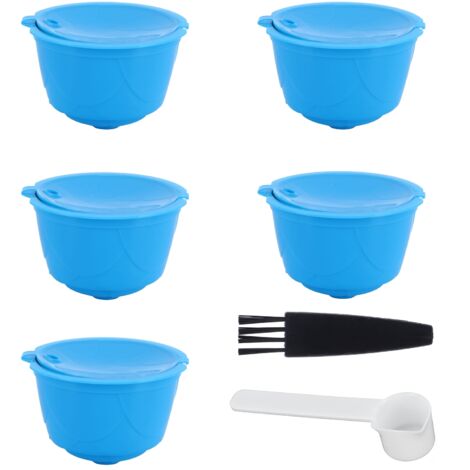 Wiederverwendbares Kaffeekapsel-Set für DOLCE GUSTO Maschinen (5 blaue Kapseln, 1 Löffel, 1 Bürste)