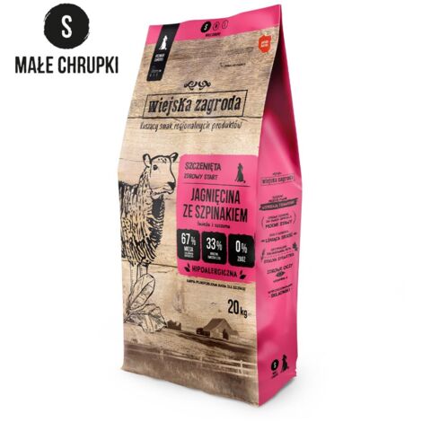 Wiejska Zagroda Cibo secco per cani AGNELLO con SPINACI cucciolo S 20kg