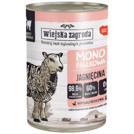 Wiejska Zagroda comida húmeda para gatos Monoproteína de cordero 12x400g