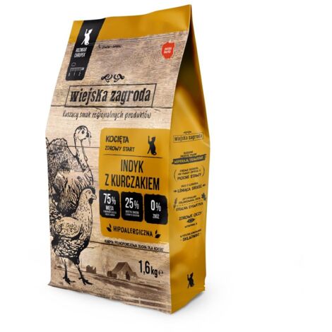 Wiejska Zagroda Dinde et poulet nourriture sèche pour chats 1,6kg