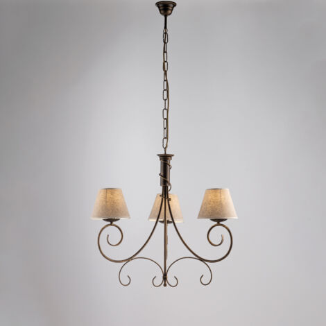 Wiener Kronleuchter aus Eisen Braun Gold drei Lichter Lampenschirme 52x h58 cm