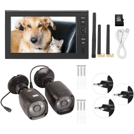 WIFI 4CH 2.4Ghz Caméra de Sécurité Sans Fil Kit Caméra de Surveillance WiFi Extérieure avec Moniteur 7" Intelligentes IR avec Carte 8G TF