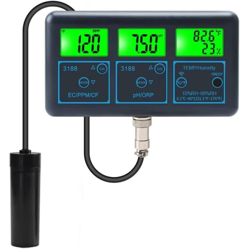 WiFi 7 en 1 Testeur de Qualité de L'Eau Analyseur D'Eau Multi-Paramètres PH/ORP/EC/PPM//Humidity/TEMP Moniteur Mètre avec Prise EU