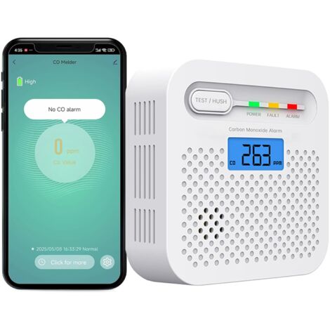 WiFi-CO-Melder mit 10-Jahres-Batterie – Kohlenmonoxid-Alarm mit LCD-Display, Echtzeit-Benachrichtigungen per SmartLife/Tuya – für Haus, Büro, Schlafzimmer, Wohnmobil (1er Pack)
