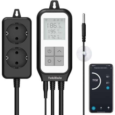 WiFi Digital Thermostat with Sensor, APP Remote Control, Alexa/Google Assist, 2 Output Temperature Controller with Heating and Cooling, for Reptile Aquariums, Homebrew