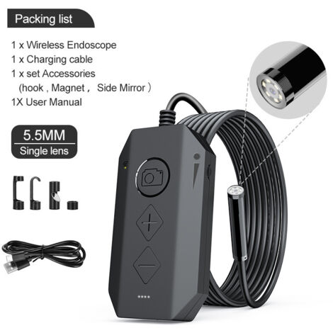 WiFi Endoscope à , Caméra d'Inspection Endoscope à Objectif avec 6 Lumières LED Câble Flexible Semi-Rigide, pour iPhone Samsung iOS Android Smartphone/Tablette (5M)