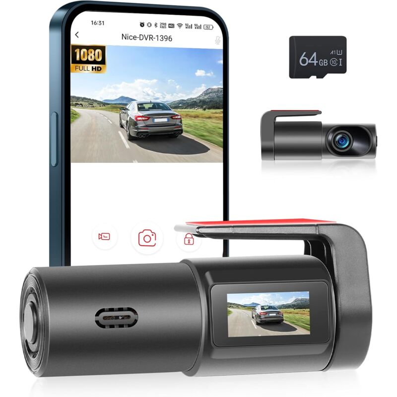 WiFi HD 1080P Caméra Embarquée pour Voiture, Mini Dashcam Avant pour Voiture avec Vision Nocturne Dash Camera, Enregistrement en Boucle, Capteur G