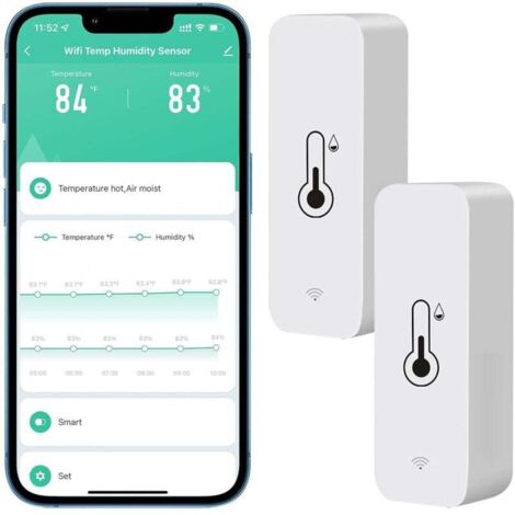 WiFi Hygrometer Thermometer Sensor, Wireless Temperature and Humidity Sensor with Remote App Notification Alarm, Works with Tuya App (2 Pack)