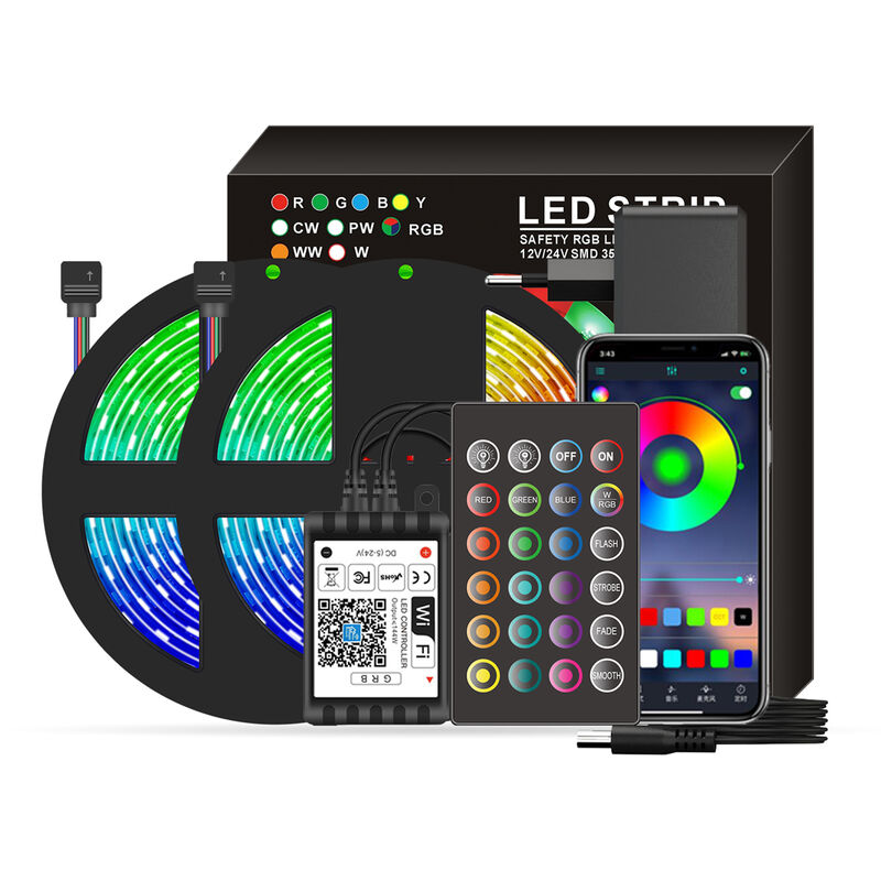 

Wifi inteligentes LED RGB luces de tira 32.8ft. 5050 luces cambiantes del color con voz y APP y 24 teclas de control remoto de la cinta de control de