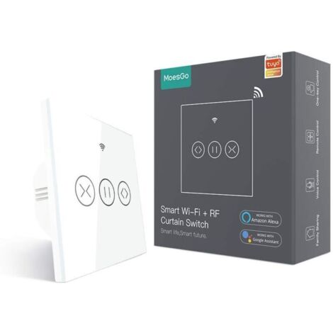 WiFi Interrupteur Volets Roulants Connecté, RF433 Ouverture Réglable Sans Fil Commutateur Intelligent Mural Pour Rideau Stores Compatible avec les applis Smart Life Tuya, Alexa et Google Home