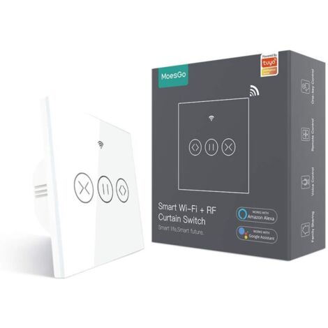 WiFi Interrupteur Volets Roulants Connecté, RF433 Ouverture Réglable Sans Fil Commutateur Intelligent Mural Pour Rideau Stores Compatible avec les applis Smart Life Tuya, Alexa et Google Home