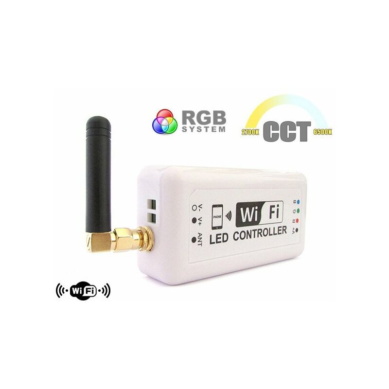 Image of WiFi Mini Centralina Led cct Dimmer rgb Controller Domotica Con Iphone iOS Smartphone Android 12V 24V 3X4A