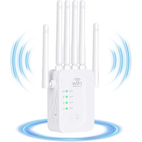 WiFi Repeater, WiFi Extender of Latest Technology with 6 Antennas Covering an Area of 1200 m², 2 LAN Ports, Repeater/Router/AP Mode for Home and Office, with All Internet Box (White)