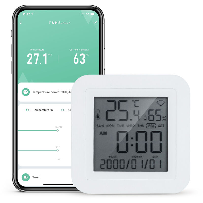 

WIFI Sensor de temperatura y humedad con pantalla LCD Termometro digital LCD para interiores Higrometro Higrotermografo Termohigrometro con