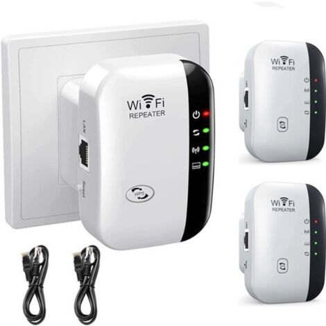 WiFi Signal Booster - 2-Pack - Plug and Play WiFi Signal Booster - Home Signal Booster - One-Click Setup - WiFi Repeater - 300Mbps - Includes Ethernet Cable - Includes 90cm Ethernet Cable