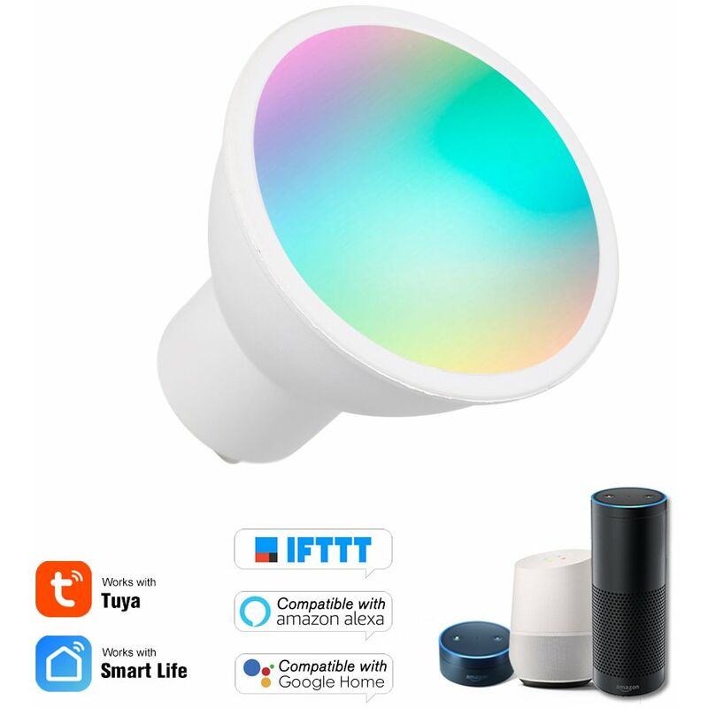 

WiFi Smart Bulb RGB + W + C Bombilla LED 5W GU10 Luz regulable Aplicacion de telefono Control remoto Compatible con Alexa Google Home Tmall Elf para