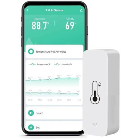 WiFi Temperature and Humidity Monitor: Smart hygrometer for remote monitoring and alerts, high-precision indoor thermometer with TUYA app, compatible with Alexa (1 piece)
