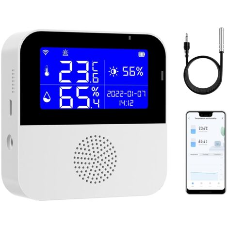 WiFi Thermometer Hygrometer with Waterproof Probe: Smart Temperature Humidity Sensor with LCD Backlit Screen & Calibration Function, App & Buzzer Alert, Indoor Temperature Monitor for Home Pet