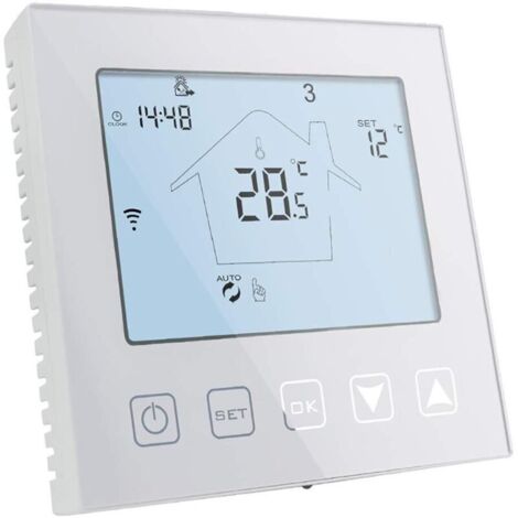 WiFi Thermostat Chaudiere Gaz/Chauffage au Sol Eau 3A Alexa Google Home Compatible Programmable Blanc