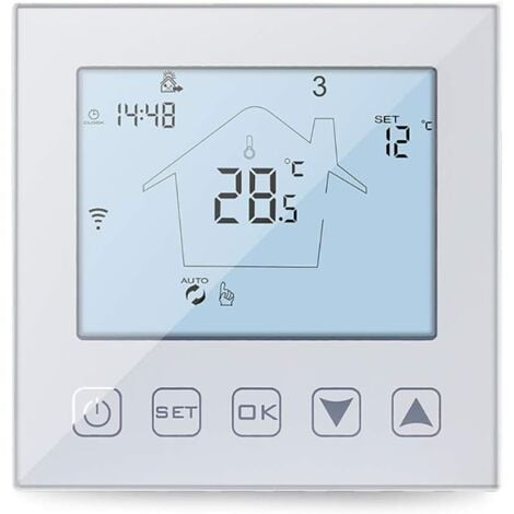 BEIJIYI WiFi-Thermostat für Wasser-Fußbodenheizung, 3 A, kompatibel mit Alexa und Google Assistant, thermostatisch angeschlossener Thermostat für programmierbare Wasser-Fußbodenheizung, Weiß