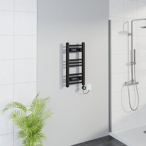 WiFi Thermostatic Straight Towel Rail Timer Black 600x300mm