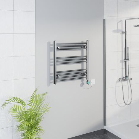 WiFi Thermostatic Straight Towel Rail Timer Chrome 600x600mm