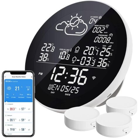 AIPERQ WiFi Wetterstation, WLAN Kabelloses Innen-/Außenthermometer mit 3 Außensensoren, Mit LCD-Display