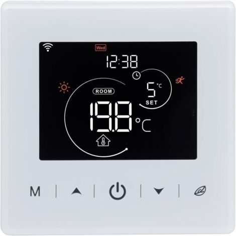 WiFi,Thermostat chaudiere gaz a Pile,Thermostat d'ambiance programmable à 2 Fils contrlé par Tuya ou Smart Life,Compatible avec Alexa et Google Home Commande Vocale,3A,Blanc,Mural