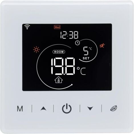 WiFi,Thermostat chaudiere gaz a Pile,Thermostat d'ambiance programmable à 2 Fils contrôlé par Tuya ou Smart Life,Compatible avec Alexa et Google Home Commande Vocale,3A,Blanc,Mural