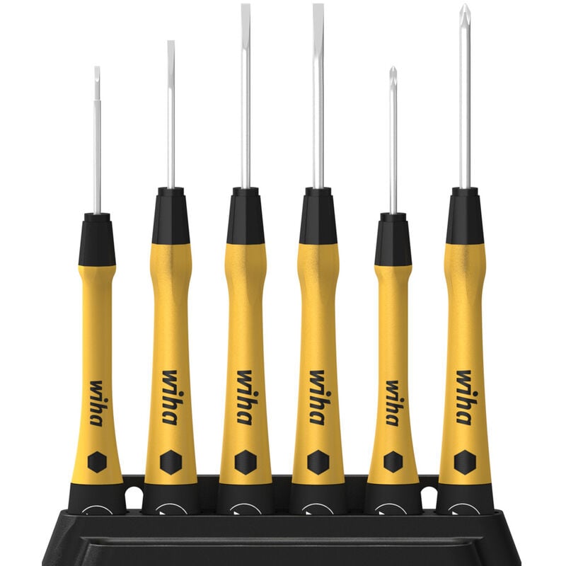 Wiha - fine screwdriver set 7 pcs. PicoFinish® esd i incl. holder for hanging up or standing on a surface i slotted, Phillips (43707)