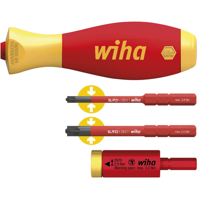 Set di adattatore dinamometrico easyTorque electric 2,0 Nm con supporto slimVario® e slimBit sl/pz, 4 pz. (41477) - Wiha