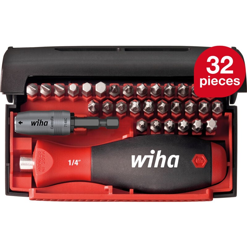 Wiha - bit set Collector 32 pcs. incl. box i Magnetic bit holder i Multibit screwdriver i Standard 25 mm mixed 1/4' C6.3 (34686)