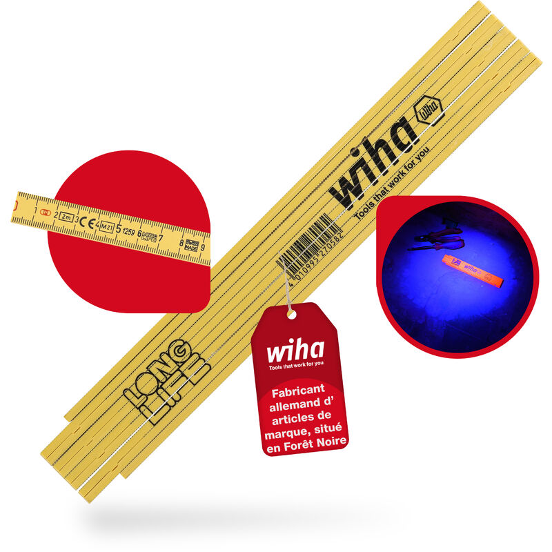 Wiha - Mètre pliant Longlife® 2 m métrique, 10 branches 15 mm (27058)