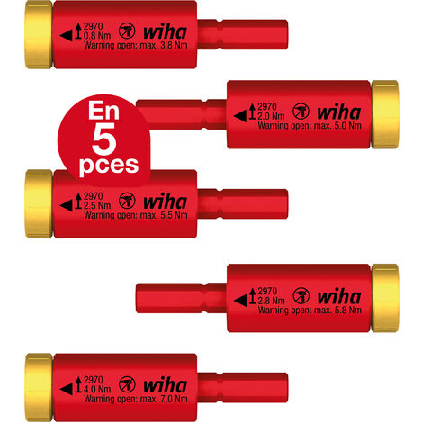 Wiha 41479 Jeu d'adaptateurs dynamométriques easyTorque electric pour slimBits et étui slimVario® - 5 pcs sous blister