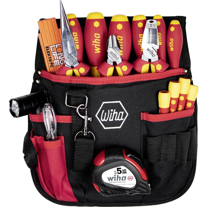 Jeu d'outils d'électricien mélangé, 18 pcs dans une sacoche ceinture. (44574) - Wiha