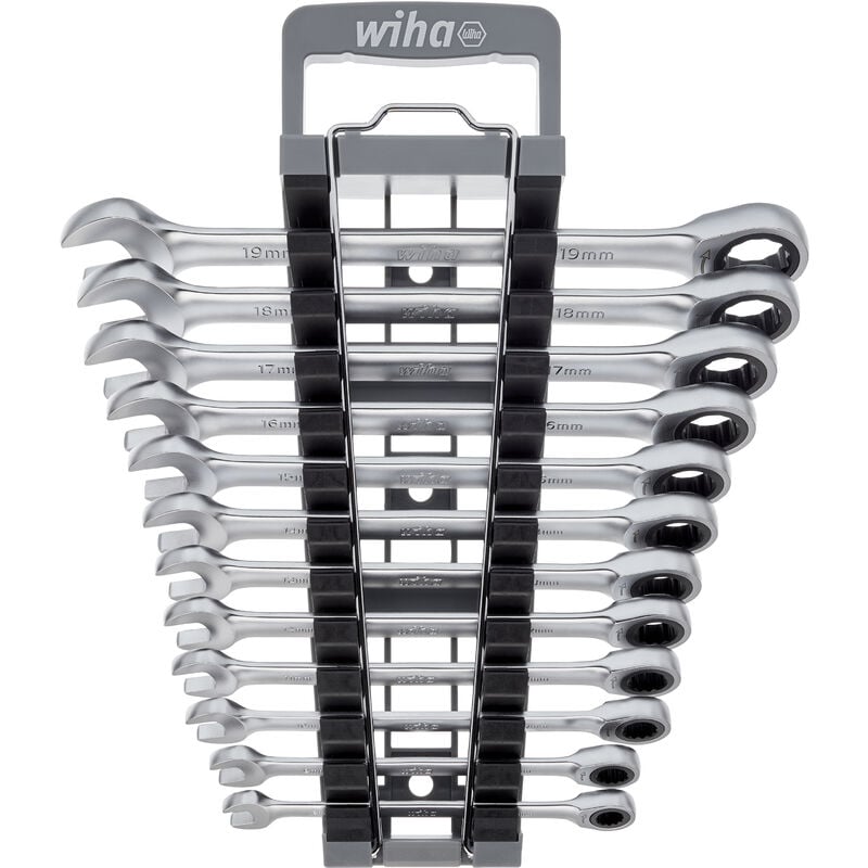 Ring ratchet open-end spanner set 12 pcs. incl. holder i Ring ratchet wrench set 8 - 19 mm i Spanner set with ring ratchet (44665) - Wiha