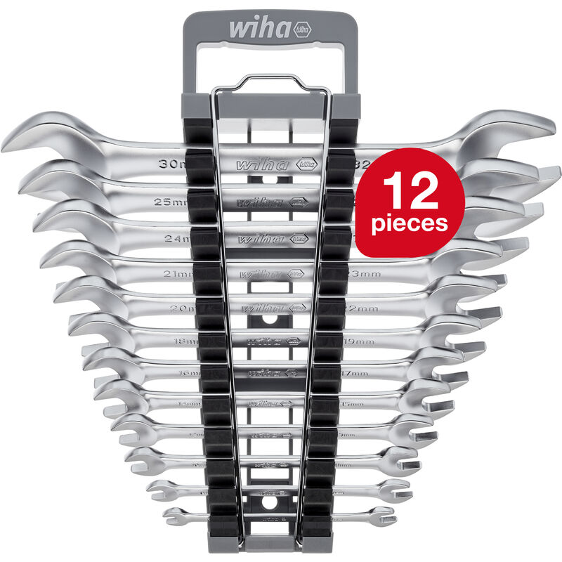 Wiha double open-end spanner set 12 pcs. incl. holder I Open-end spanner set 6 - 32 mm I Metric I Screwdriver set I Double spanner (44753)