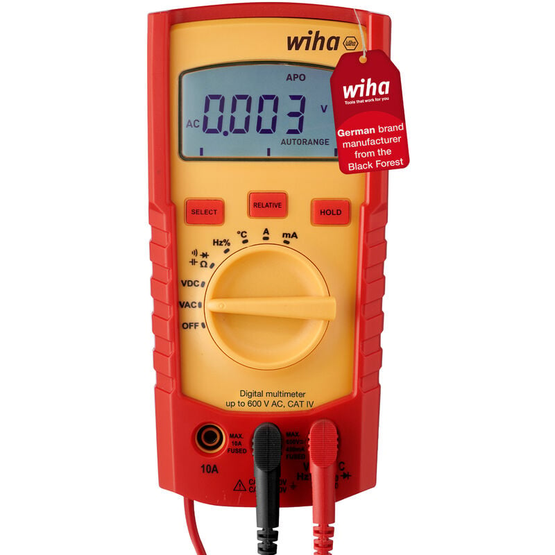Wiha - Digital multimeter up to 600 v ac, cat iv, incl. 2x aaa batteries i with lcd display (45218)