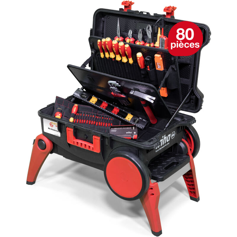 Caisse à outils Set xxl 4 electric i 80 pièces i Caisse à outils pour électriciens avec roulettes i Boîte à outils avec assortiment complet (45734)