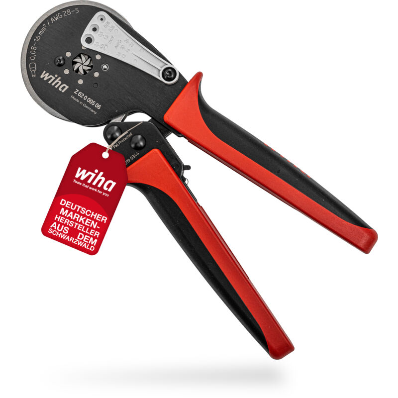 Wiha Profi Quetschzange Crimpzange mit automatische Anpassung auf die Aderendhülsengröße 0,08 bis 16mm² (41246) i Crimpwerkzeug Sechskant Vercrimpung