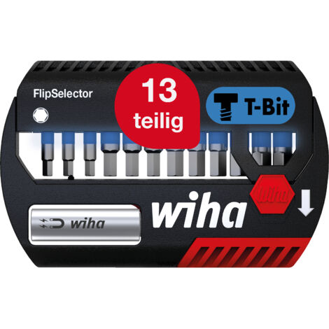 Wiha Bit Set FlipSelector 13-tlg. I T-Bit 25 mm, Sechskant 1/4" C6,3 I magnetischer Bithalter I Impact- & Schlagschrauber geeignet  (41825)