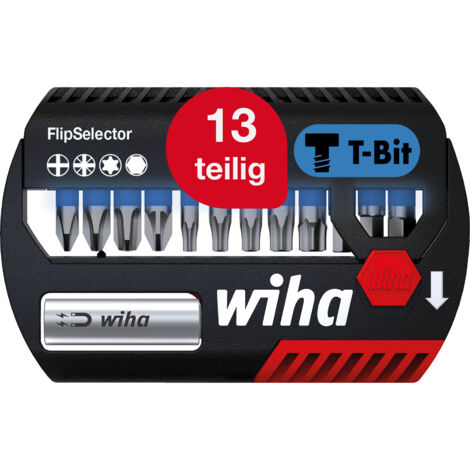 Wiha Bit Set FlipSelector T-Bit 13-tlg. I T-Bit  25 mm PH, PZ, TORX, Sechskant  1/4" C6,3 I Impact- & Schlaugschrauber geeignet (41826)