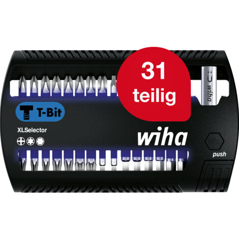 Wiha Bit Set XLSelector 31-tlg. I T-Bit 25 mm PH, TORX, Sechskant 1/4" C6,3 I magnetischer Bithalter I Impact- & Schlagschrauber geeignet (41830)